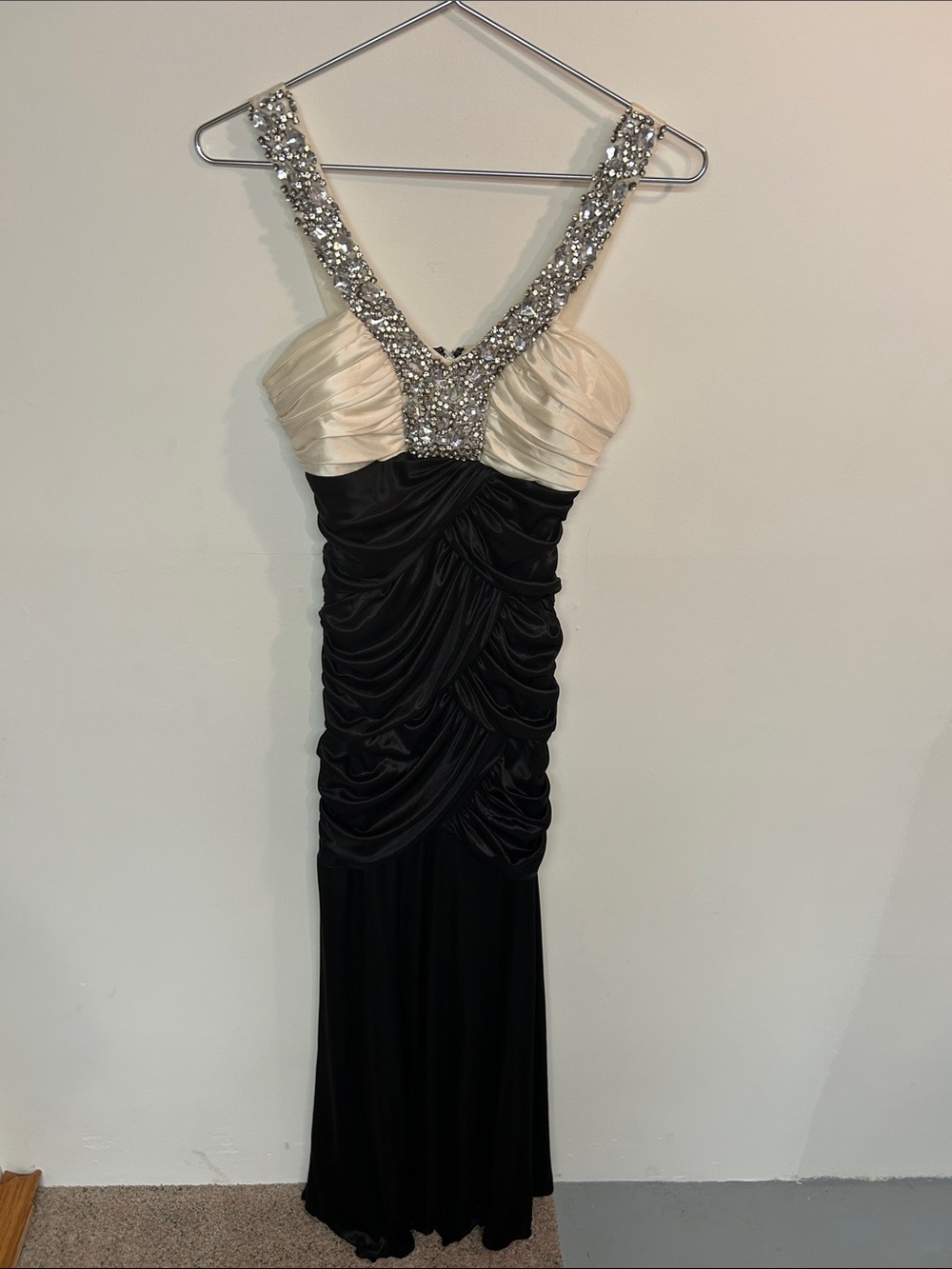 City Triangles Black and Cream Embellished Prom Gown